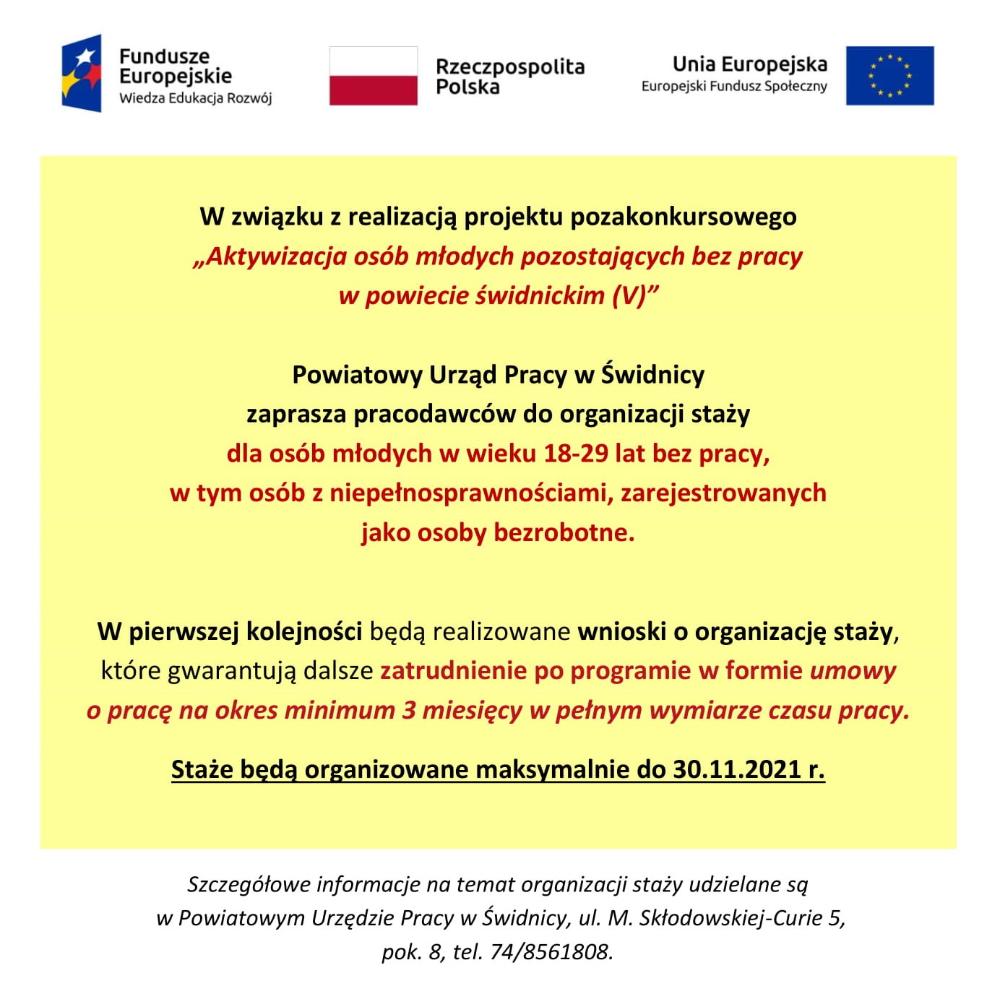 Zdjęcie galerii artykułu:  - Staż dla osób do 29 roku życia - nabór wniosków