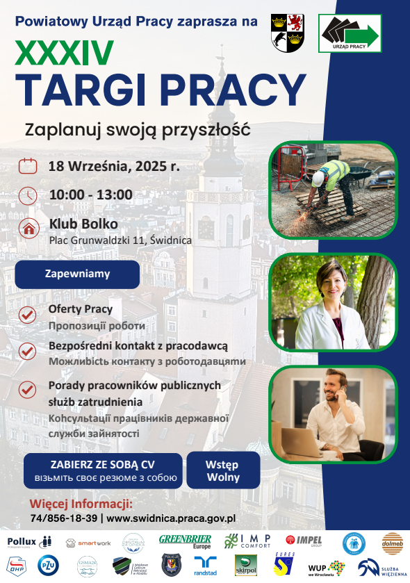 Zdjęcie artykułu XXXIV ŚWIDNICKIE TARGI PRACY - 18.09.2025 r. - LISTA WYSTAWCÓW
