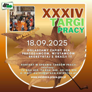 Zdjęcie artykułu Zaproszenie pracodawców na XXXIV TARGI PRACY organizowane w dniu 18 września 2025 roku -